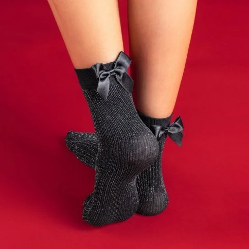Bolero Kurdelalı Kadın Siyah Simli Soket Çorap - N10