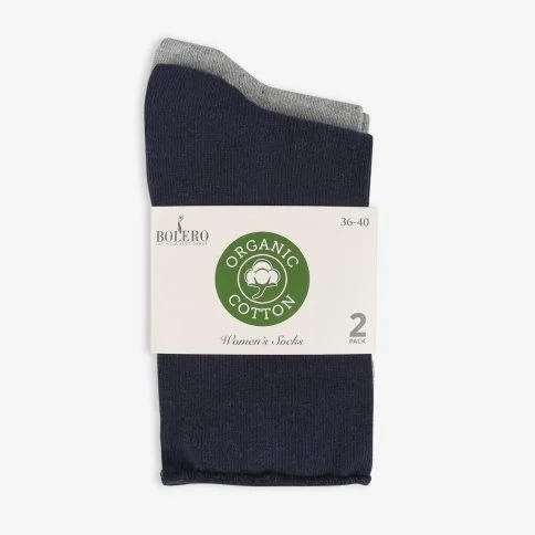 Bolero 2-Pack Roll Top Women's Organic Socks Navy Blue Gray