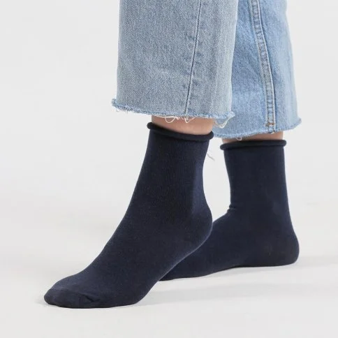 Bolero 2-Pack Roll Top Women's Organic Socks Navy Blue Gray