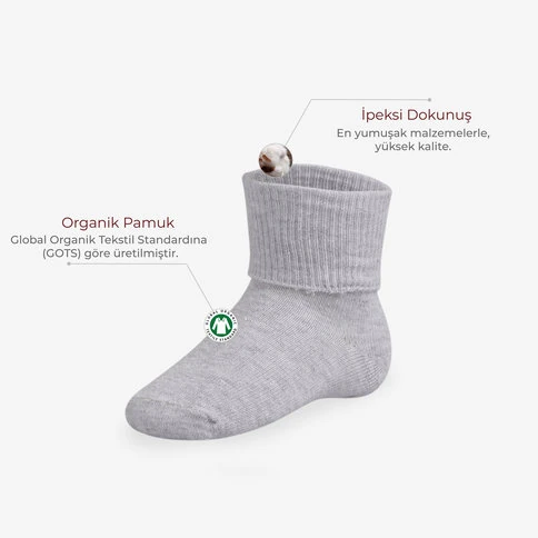 Bolero 2'li Organik Bebek Çorabı Gri Beyaz
