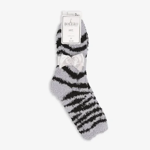 Bolero 2'li Zebra Gri Kadın Home Socks Ev Çorabı - B25