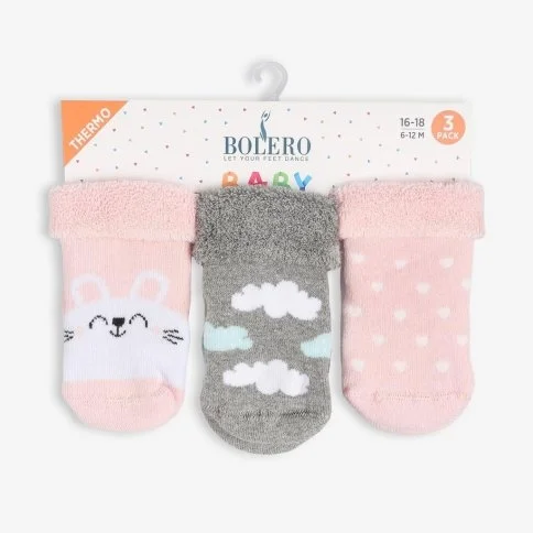 Bolero 3-Pack Baby Girls Towel Winter Pink Socks