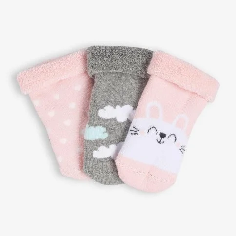 Bolero 3-Pack Baby Girls Towel Winter Pink Socks
