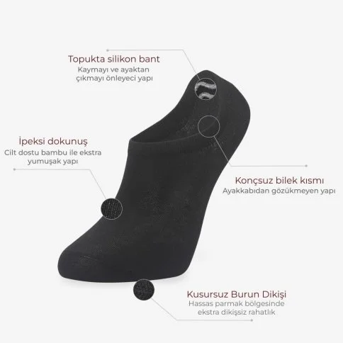  Bolero 3-Pack Premium Invisible Bamboo Black Short Booties Socks