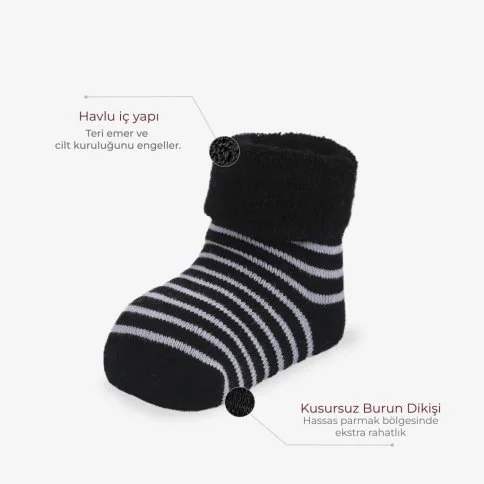 Bolero 3'lü Erkek Bebek Havlu Kışlık Çorap Siyah - C49