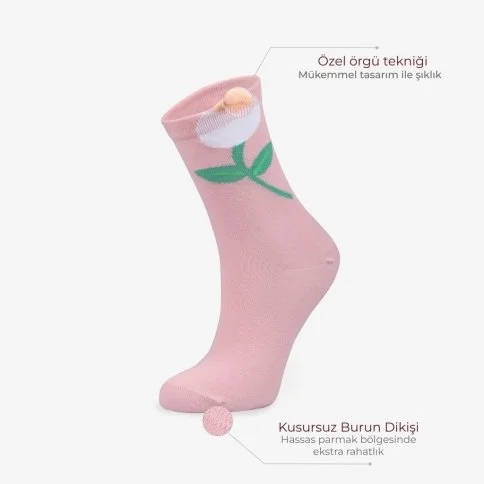 Bolero 4'lü Çiçekli Kadın Soket Çorap - B16