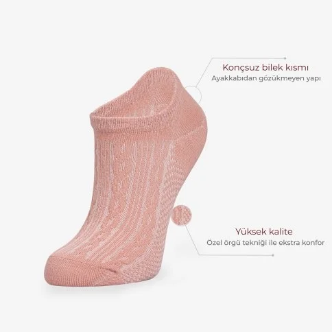 Bolero 4'lü Kadın Kabartma Desenli Görünmez Yazlık Kısa Çorap - B87