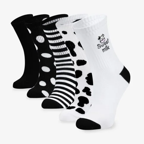 Bolero 5'li İnek Desenli Siyah Beyaz Soket Çorap - B79