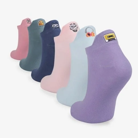 Bolero 6-Pack Emoji Embroidered Booties Socks