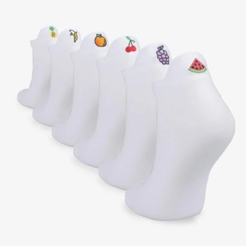 Bolero 6-Pack Fruit Embroidered White Booties Socks