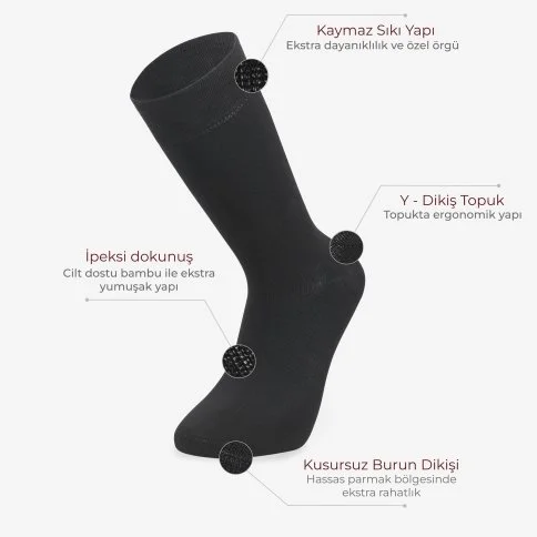 Bolero 6'lı Bambu Siyah Erkek Çorap - E14