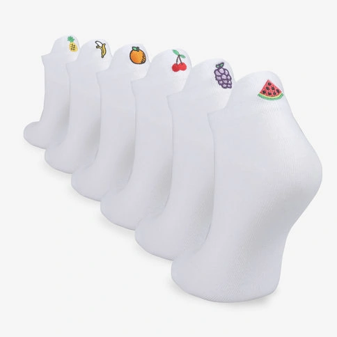 Bolero 6'lı Meyve Nakışlı Beyaz Patik Çorap