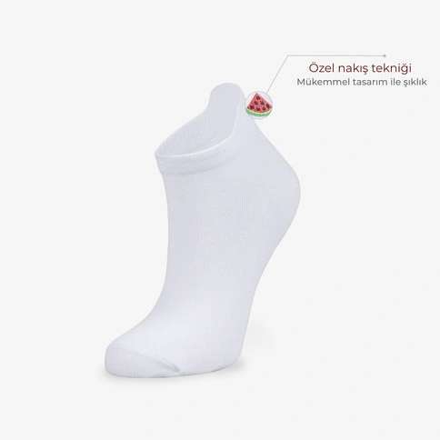 Bolero 6'lı Meyve Nakışlı Beyaz Patik Çorap