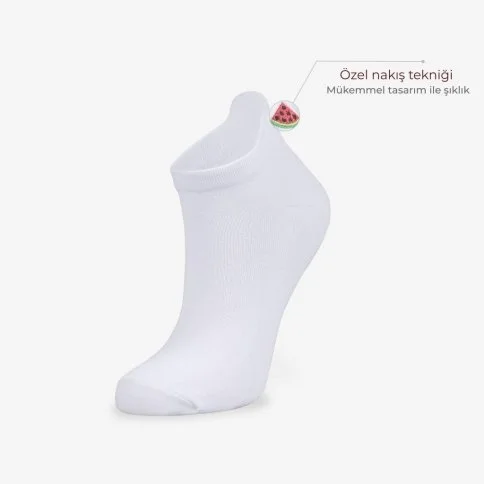 Bolero 6'lı Meyve Nakışlı Beyaz Patik Çorap - B77