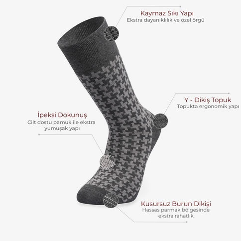 Bolero 6'lı Supreme Erkek Kaliteli Kazayağı Desenli Çorap