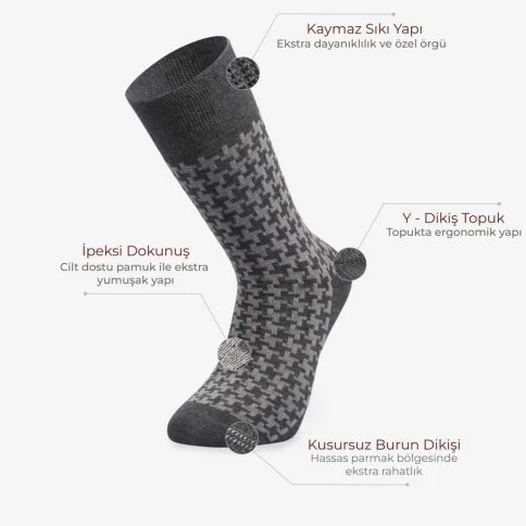 Bolero 6'lı Supreme Erkek Kaliteli Kazayağı Desenli Çorap - E29