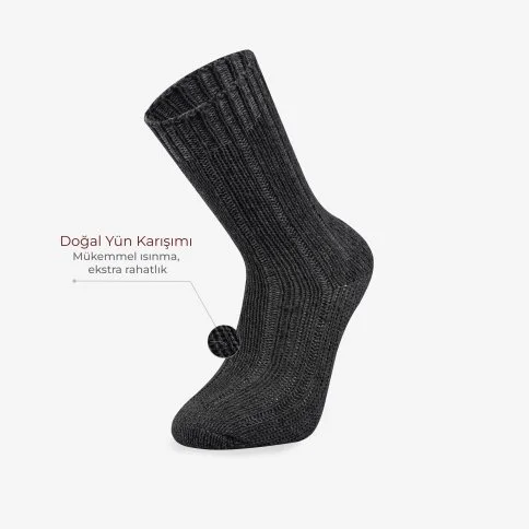 Bolero 6'lı Yünlü Kışlık Siyah Erkek Çorap - E31