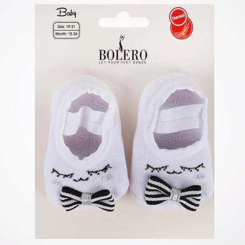 Bolero Beyaz Altı Kaydırmaz Bebek Fiyonklu Çorap