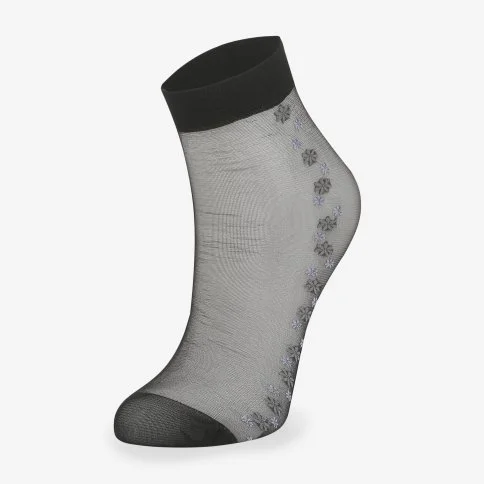 Bolero Çiçek Desenli Siyah Kısa Soket Çorap - N42