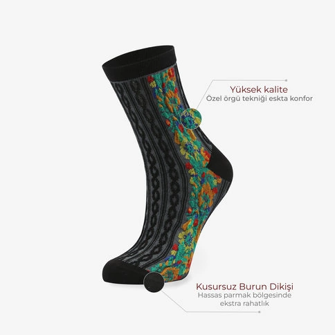 Bolero Embossed Patterned Ethnic Women's Black Socks