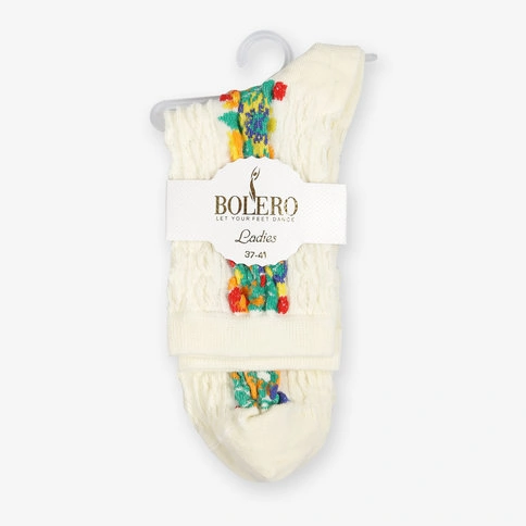 Bolero Embossed Patterned Ethnic Women's Cream Socks