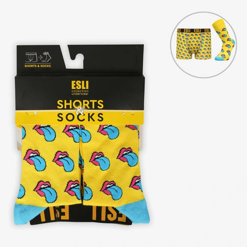 Bolero Erkek Sarı Boxer ve Çorap Seti Popart