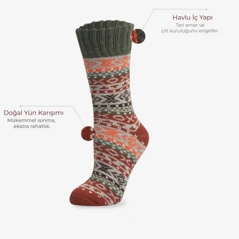 Bolero Etnik Desenli Çok Renkli Yün Çorap - B31