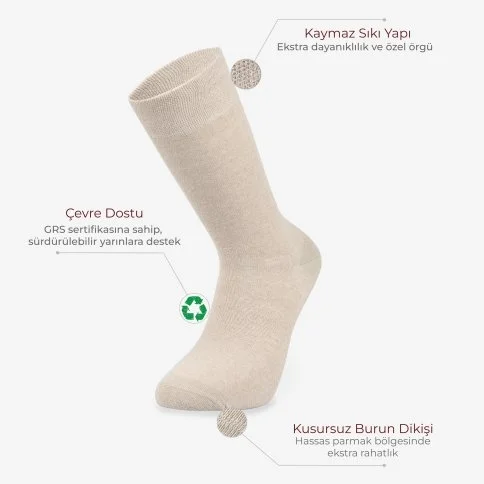 Bolero Green Geri Dönüşüm Çevre Dostu Recycled Çorap Bej - E96