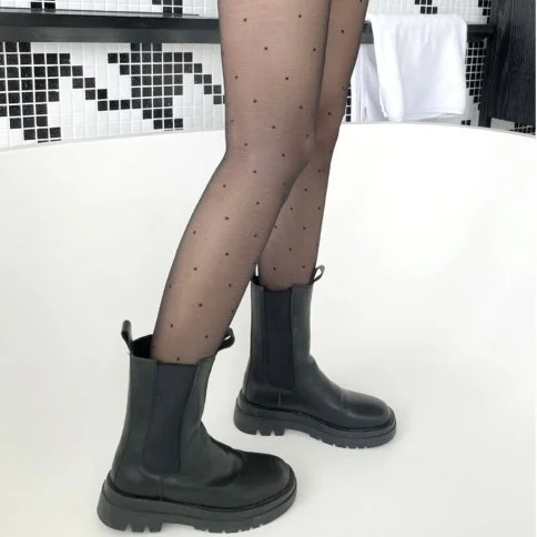 Bolero İçi Polarlı İnce Görünümlü Siyah Puantiyeli Külotlu Çorap - N21