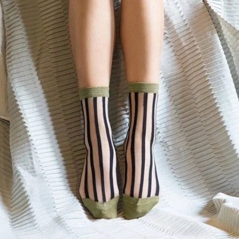Bolero Japanese Korean Style Black Striped Sheer Transparent Women's Socks