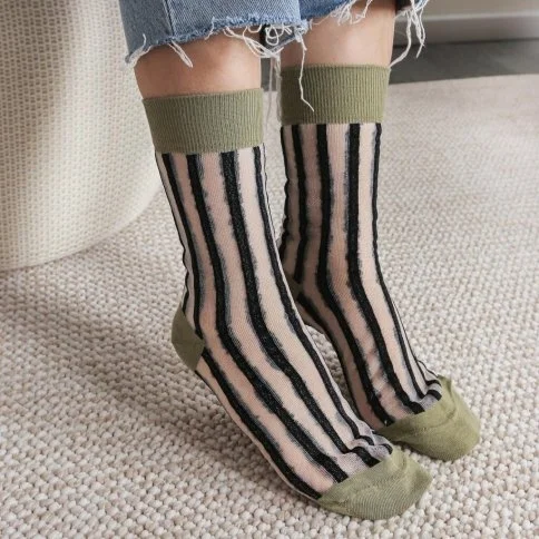 Bolero Japanese Korean Style Black Striped Sheer Transparent Women's Socks
