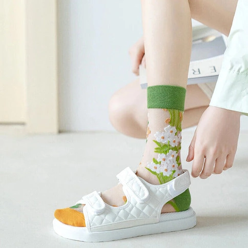 Bolero Japanese Korean Style Sheer Transparent Women's Socks Flowers