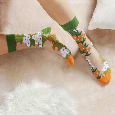 Bolero Japanese Korean Style Sheer Transparent Women's Socks Flowers