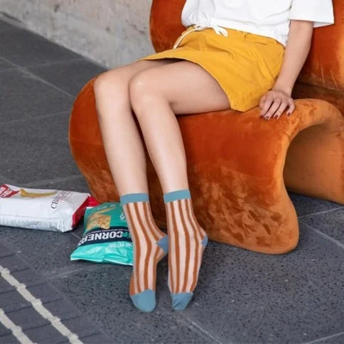 Bolero Japanese Korean Style Sheer Transparent Women's Socks Orange Striped