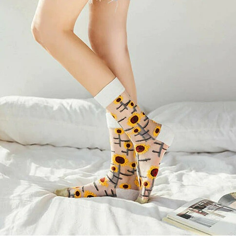 Bolero Japanese Korean Style Sheer Transparent Women's Socks Sunflower