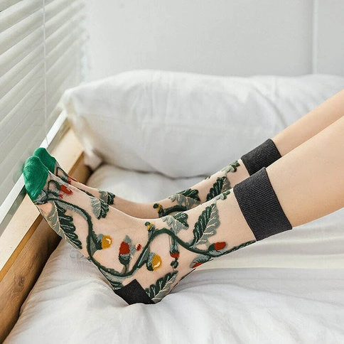 Bolero Japanese Korean Style Sheer Transparent Women's Socks Vine
