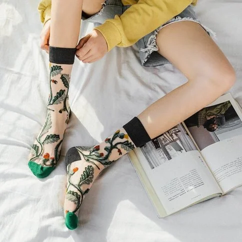 Bolero Japanese Korean Style Sheer Transparent Women's Socks Vine