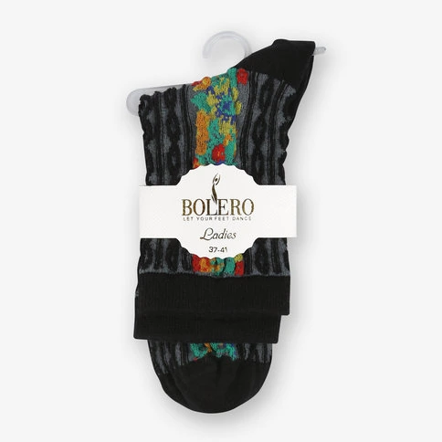 Bolero Kabartma Desenli Etnik Kadın Siyah Çorap