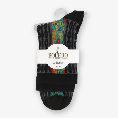 Bolero Kabartma Desenli Etnik Kadın Siyah Çorap - B30