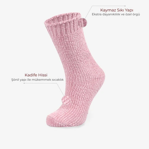 Bolero Kadife Dokulu Kadın Kışlık Çorabı Pembe