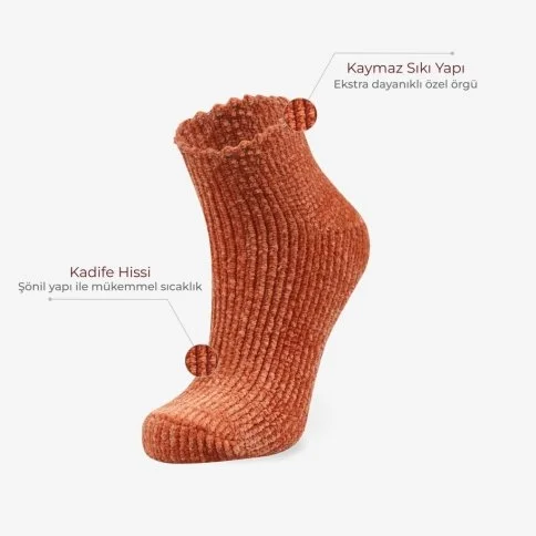 Bolero Kadife Dokulu Kadın Kışlık Kısa Ev Çorabı Kiremit - B58