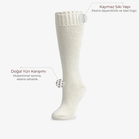 Bolero Kadın Krem Dizüstü Yün Çorap - B55