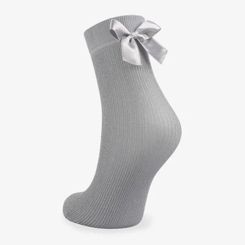 Bolero Kadın Kurdelalı Simli Soket Çorap Gri - N10