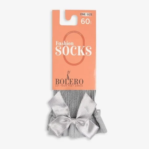 Bolero Kadın Kurdelalı Simli Soket Çorap Gri - N10