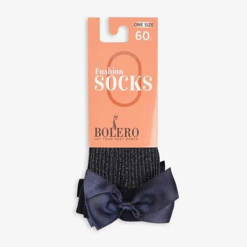 Bolero Kadın Kurdelalı Simli Soket Çorap Lacivert - N10