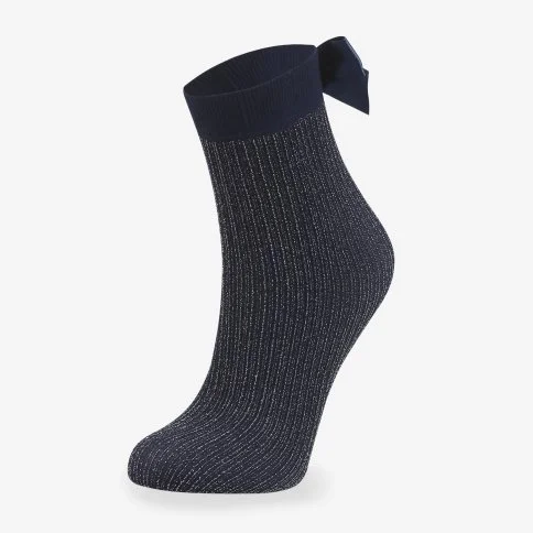 Bolero Kadın Kurdelalı Simli Soket Çorap Lacivert - N10