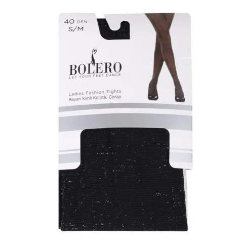 Bolero Kadın Siyah Simli Külotlu Çorap - N32