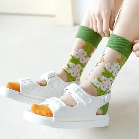 Bolero Japon Kore Tarzı Şeffaf Transparan Kadın Çorap Flowers - B59
