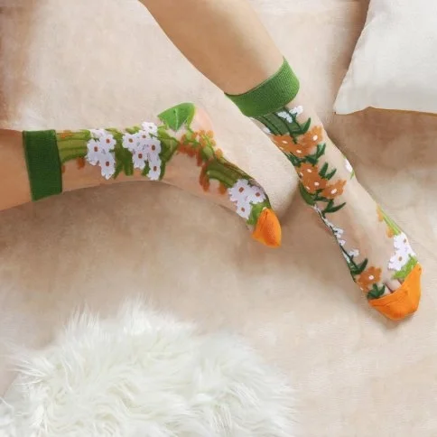 Bolero Japon Kore Tarzı Şeffaf Transparan Kadın Çorap Flowers - B59