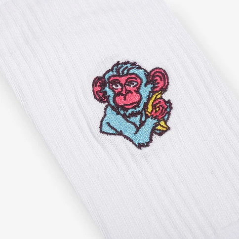 Bolero Monkey Embroidered Women's White Tennis Sports Socks